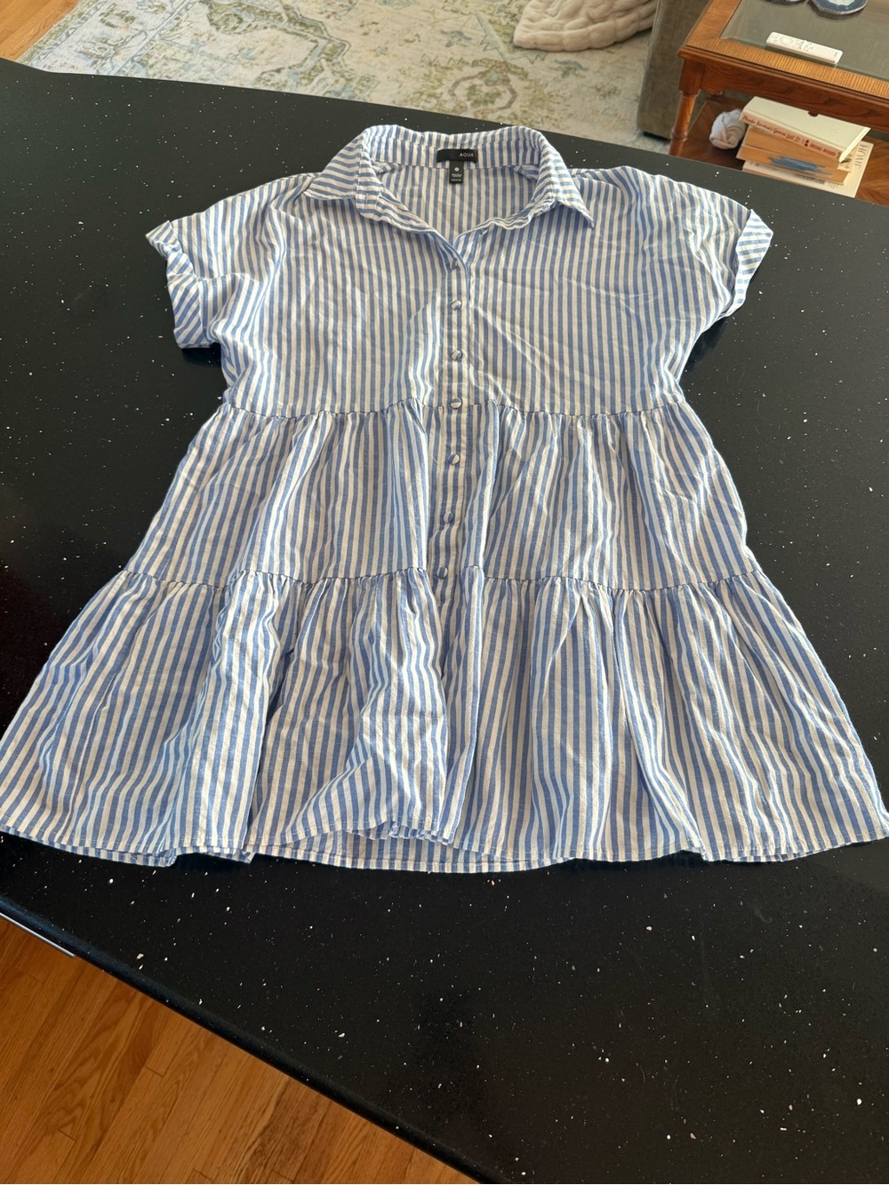 Aqua Blue & White Striped Shirt Dress
